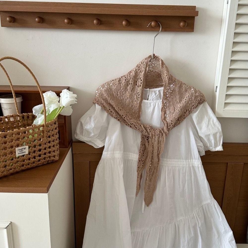 Fake Collar Hollow Out Lace Shawl White Crochet Flower Scarves Simple Knitted Triangle Scarf Women
