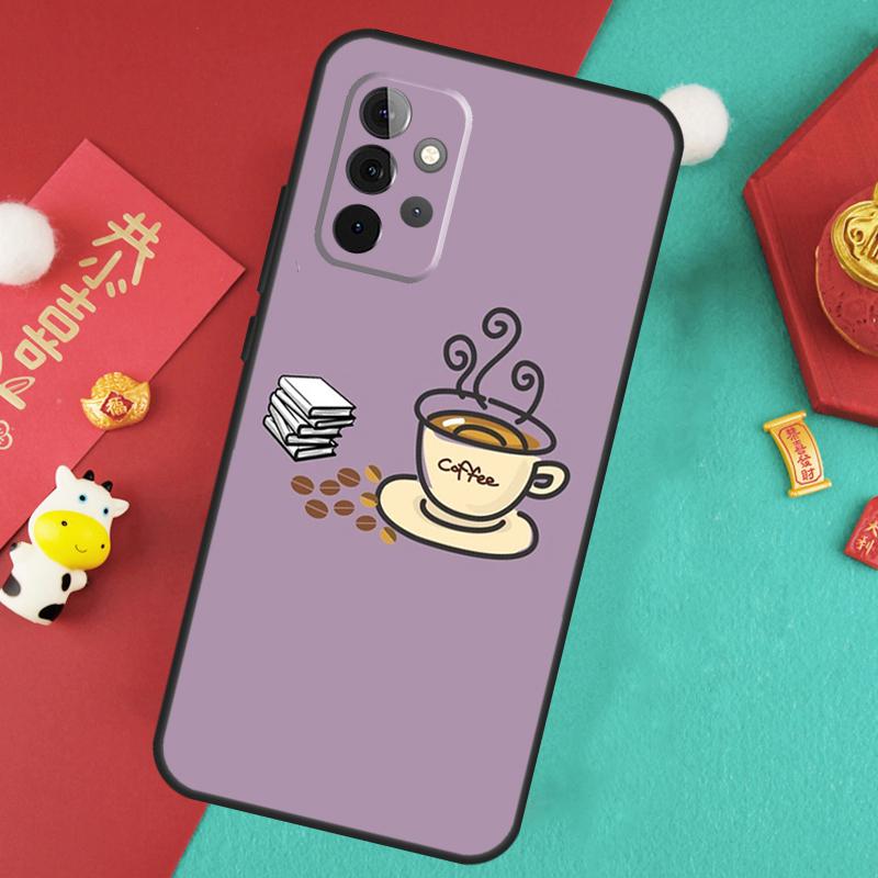 Books And Coffee Case For Samsung Galaxy A16 A26 A36 A56 A15 A35 A55 A14 A34 A54 A12 A32 A52 A13 A33 A53 A17