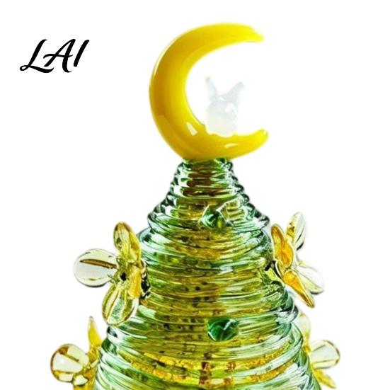 Christmas Tree with Colorful Dots Glazed Figurine Star Moon Decor Glass Rotating for Office Wire Wrapped Desk Mini Holiday Tabletop Ornament Unique