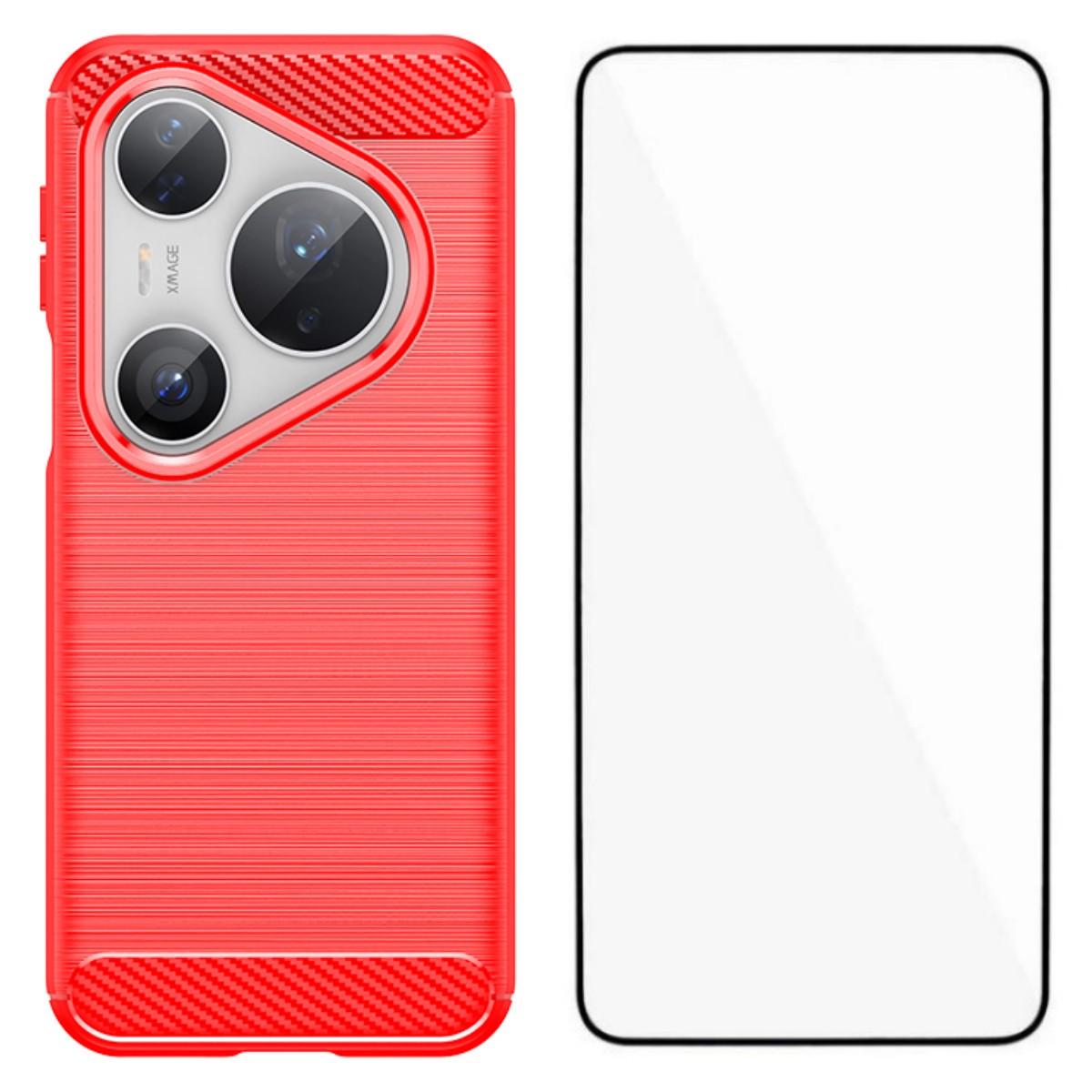 

For Huawei Pura 80 Pro+ Case with Screen Film WANLONFENG LS Series Big Lens Hole Brushed Texture TPU Phone Cover Red