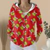 Women's Fashion Casual Sweater Button-Up Print Cardigan  Hooded Jacket