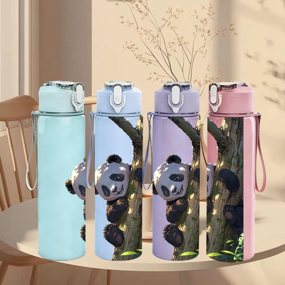 1PC Panda Bear On Tree Trunk Print 750ml Color Plastic Sports Water Bottle Leakproof Flip Straw Lid Suitable for Sports Office Home Use