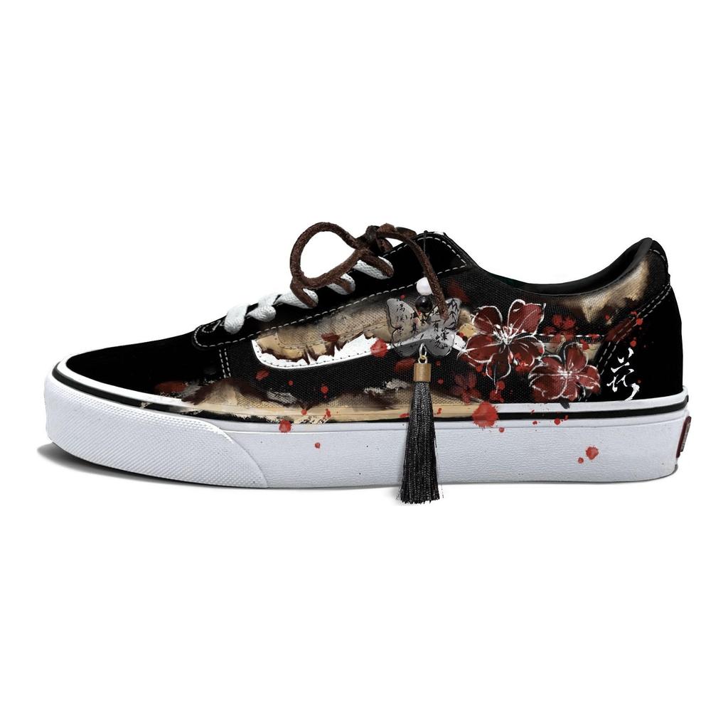 Vans Ward Abriebfest Abriebfest Niedrig geschnittene Skateboard-Schuhe Herren Schwarz Rot VN0A36EMC4R(Team613-)