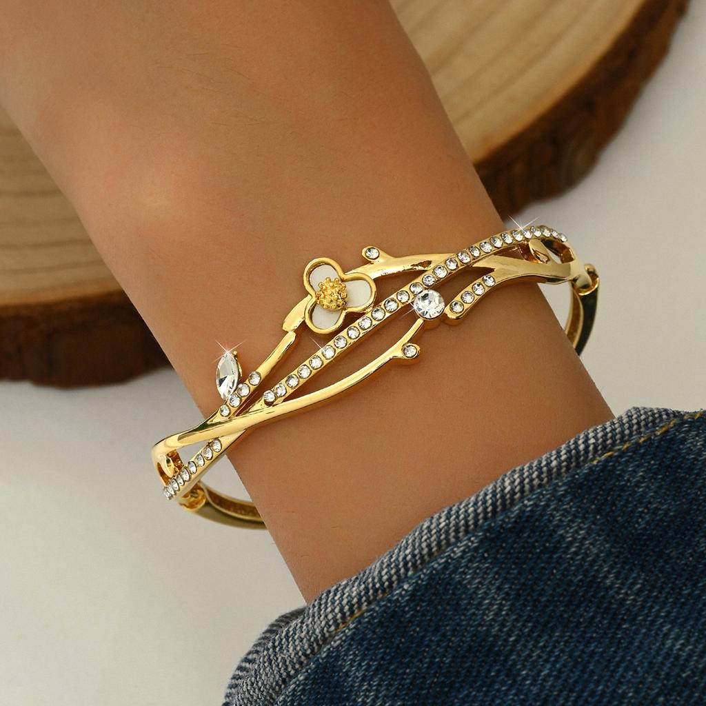 1 kus dámského módního trendu jednoduchého květinového náramku vykládaného kamínky, na rande, cestování, párty, sváteční dárek k převleku