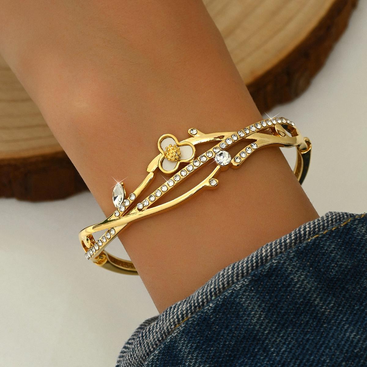 

1 шт. Женский модный трендовый простой браслет с маленьким цветком и цирконом, для путешествий, вечеринок, фестивалей, нарядный, подарок