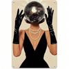 Vintage Retro Metallposter Disco Girl Tanzt Discokugel Wandkunst Heimdekoration