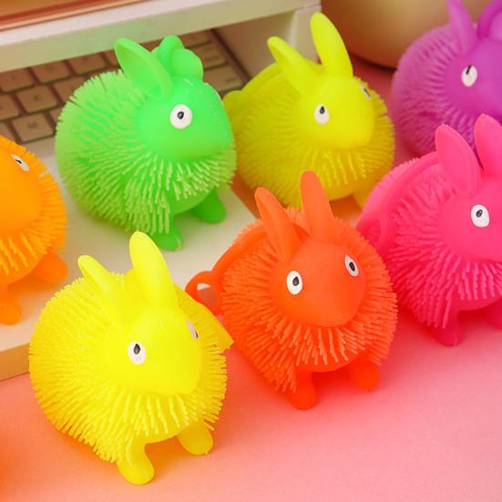 Luminous Glowing Ball Fluffy Bunny Stress Ball Soft TPR Fidget Toy with Color-Changing Lights Sensory Decompression Gadget for Kids Adults
