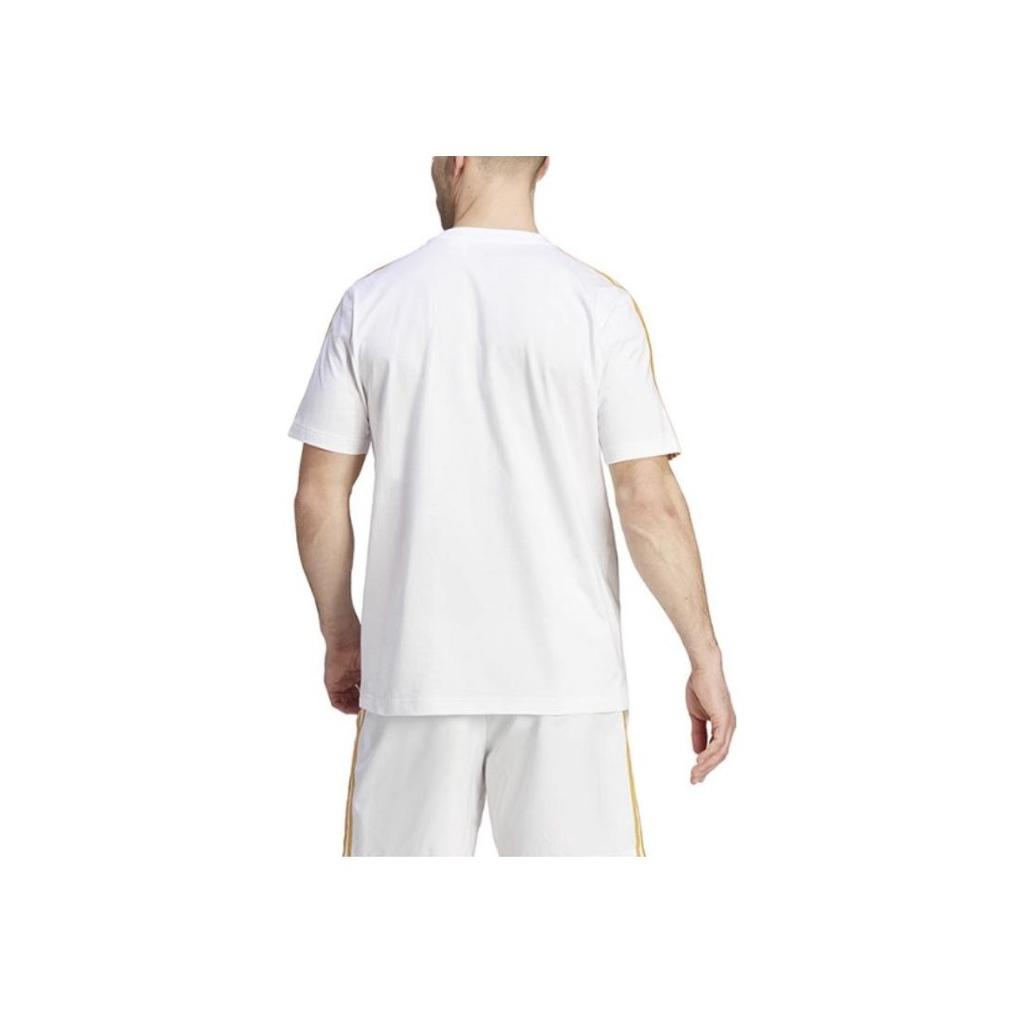 Adidas Striped Print Crew Neck Short Sleeve Retro T-Shirt Men Tops White HY0605