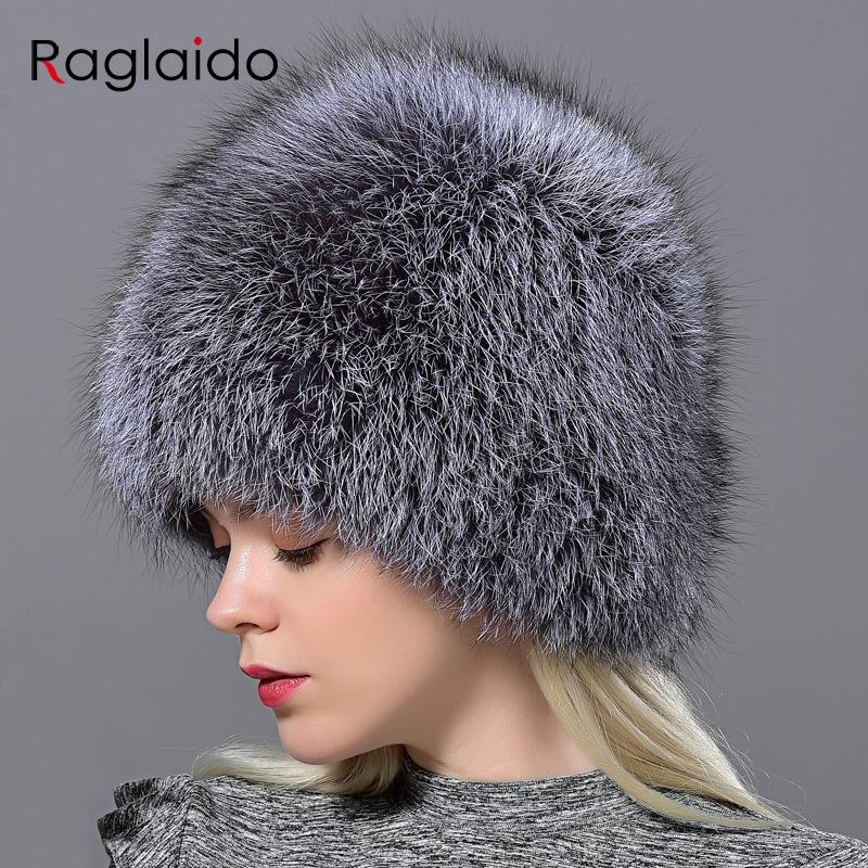 Winter Fur Hats for Women Natural Arctic Fox Fur Warm Thick Knitted Fashionable Stylish Girls Outdoor Snow Skull Beanie Hat