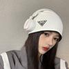 Label Autumn and Winter Solid Color Women Warm Cap Beanie Hat Korean Style Caps Knitted Hat