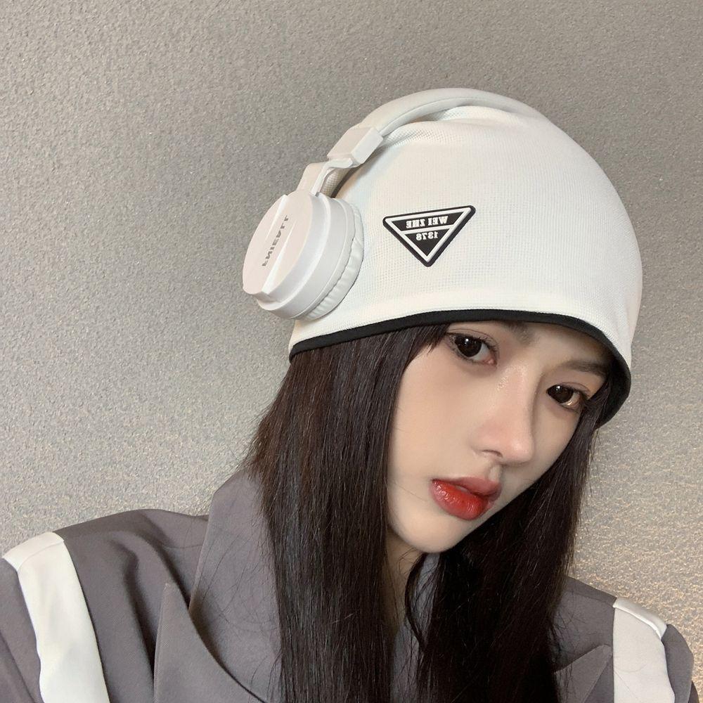 Label Autumn and Winter Solid Color Women Warm Cap Beanie Hat Korean Style Caps Knitted Hat