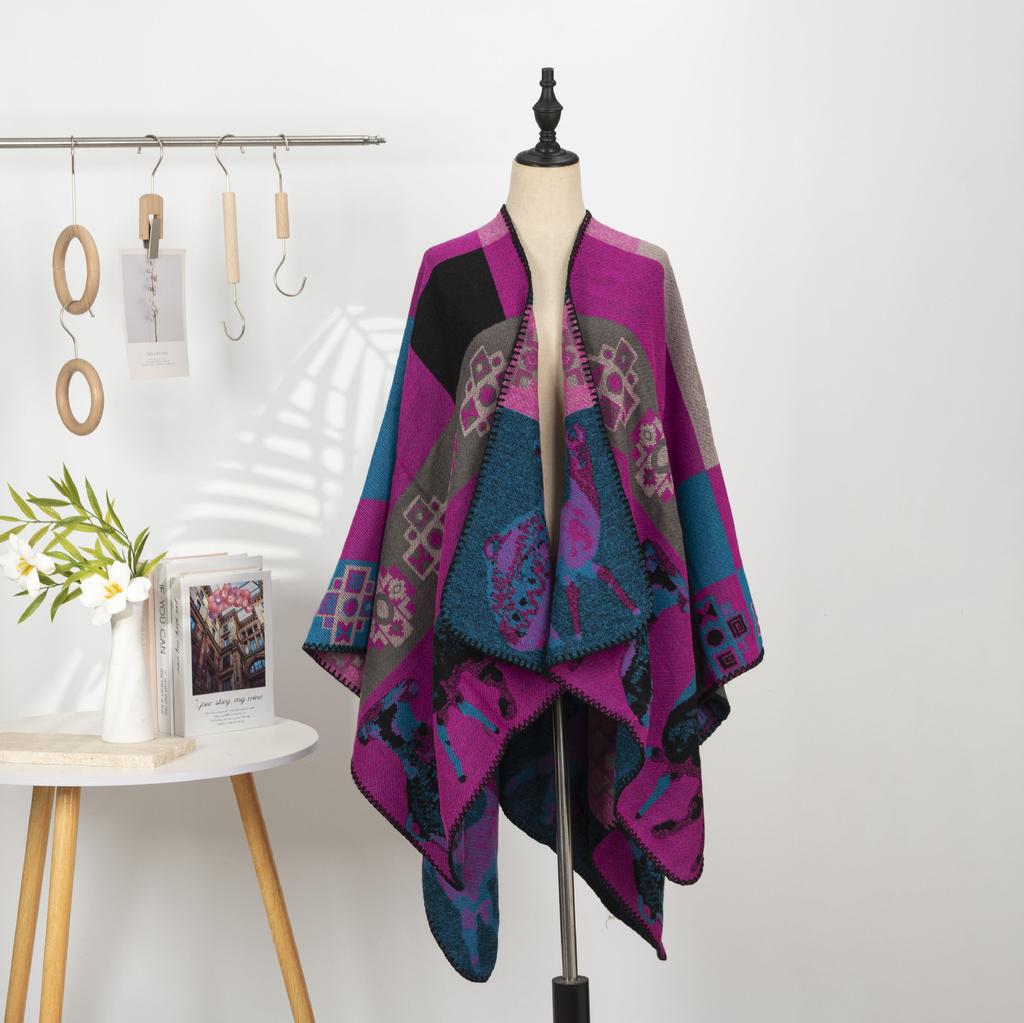 Ethnic Style Printed Shawl Imitation Cashmere Split Cape Warm Scarf Jacket Retro Literary Big Shawl Women