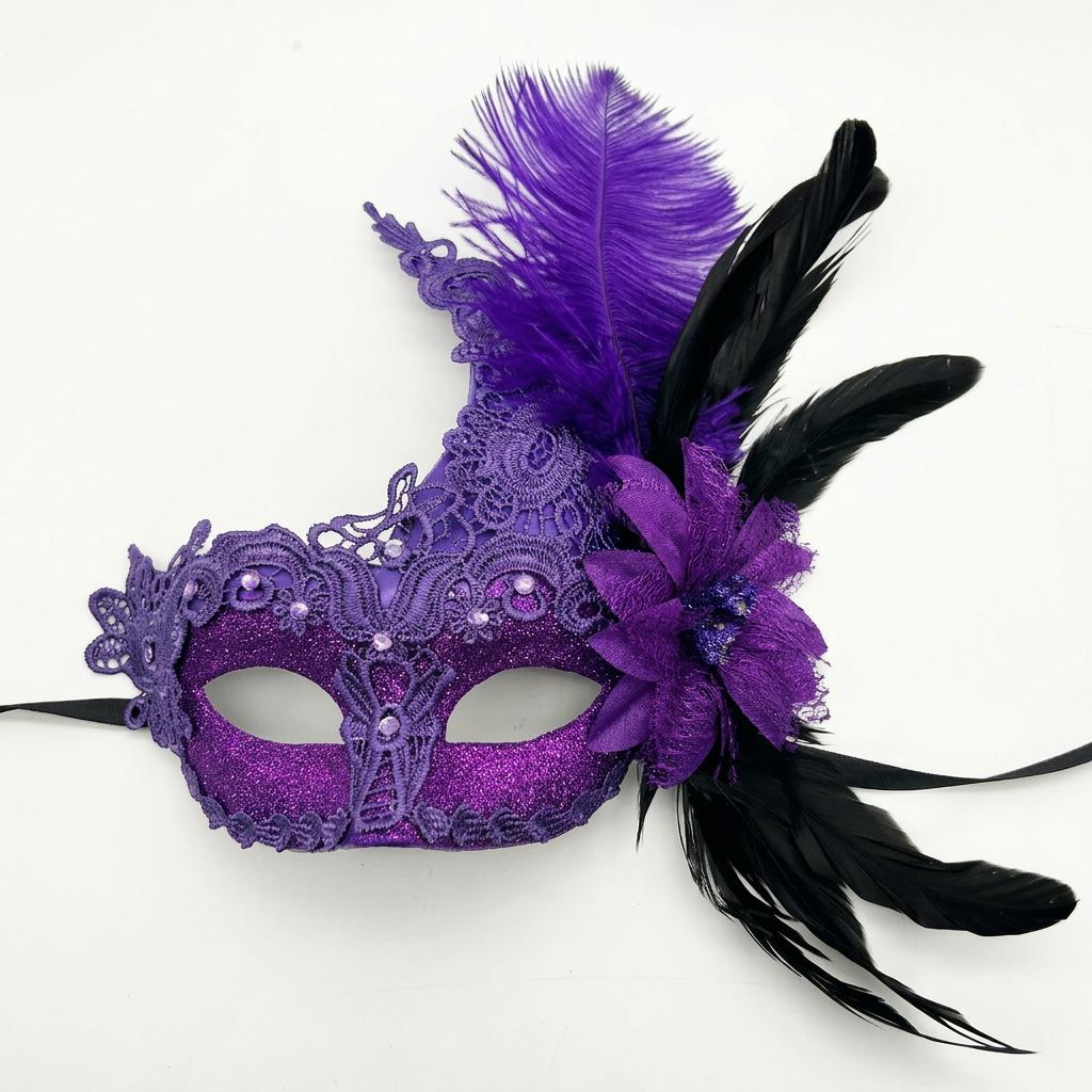 Feather Lace Masquerade Mask Glitter Eye Mask Venetian Aesthetic Party Face Mask Elegant Flower Decor Carnival Cosplay Cover