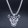 Hip Hop Animal Bull Head Pendant Necklace Men Stainless Steel Silver Color Skull Ox Bone Chain Amulet Jewelry Collar ZZZ3574-QKC