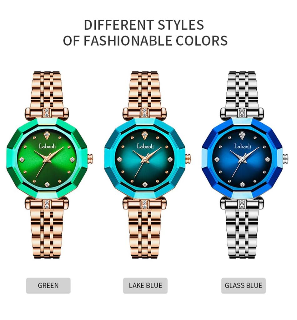 Stylish and cute crystal wristwatch for stainless gift for gold and women, waterproof, brand-name, business-oriented, steel, luxury, cute, her, blue.