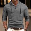 Men's Casual Long Sleeve Hooded Pullover with Drawstring and Buttons for Autumn/Winter