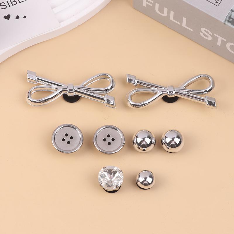 8Pcs/Set Metal Silver Electroplated Bow Button Dot Heart Charms Shoe Buckle Diy Detachable Clogs Sandals Accessories