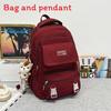 Simple Color Solid Checkered Texture Student Backpack With Pendant Plush
