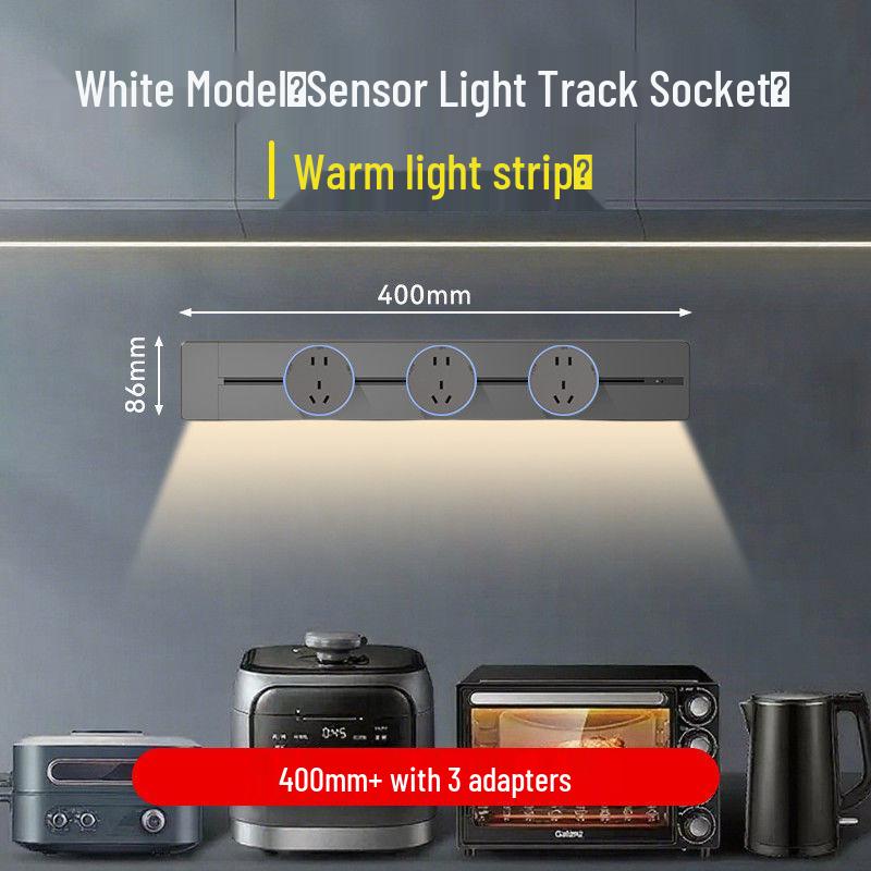 Movable Sliding Track Power Strip with Sensor Light for Kitchen & Dining Room