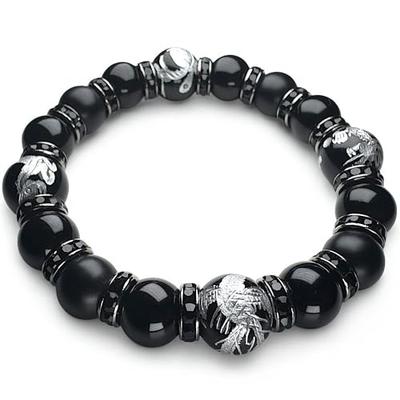 [BLESSING M'style] Natural Stone Power Stone Bracelet, Four Gods Bracelet, Morion, Matte Onyx, Silver-Engraved Onyx, Includes Luxury Suede Drawstring