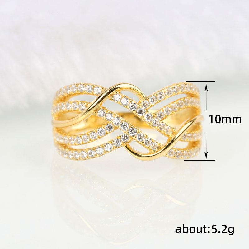 Light Luxury Haute Couture Wavy Multi-Layer Lines, Diamond-Encrusted Ring Female Personality Niche Banquet, Exaggerated Hollow Ring