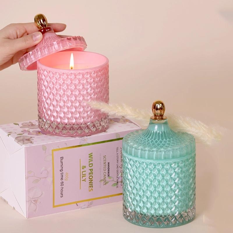 Diamond Glass Jar Aromatherapy Candle Jar with Lid Classic Home Decoration Romantic Wedding Decoration Glass Candle Jar Gift Box