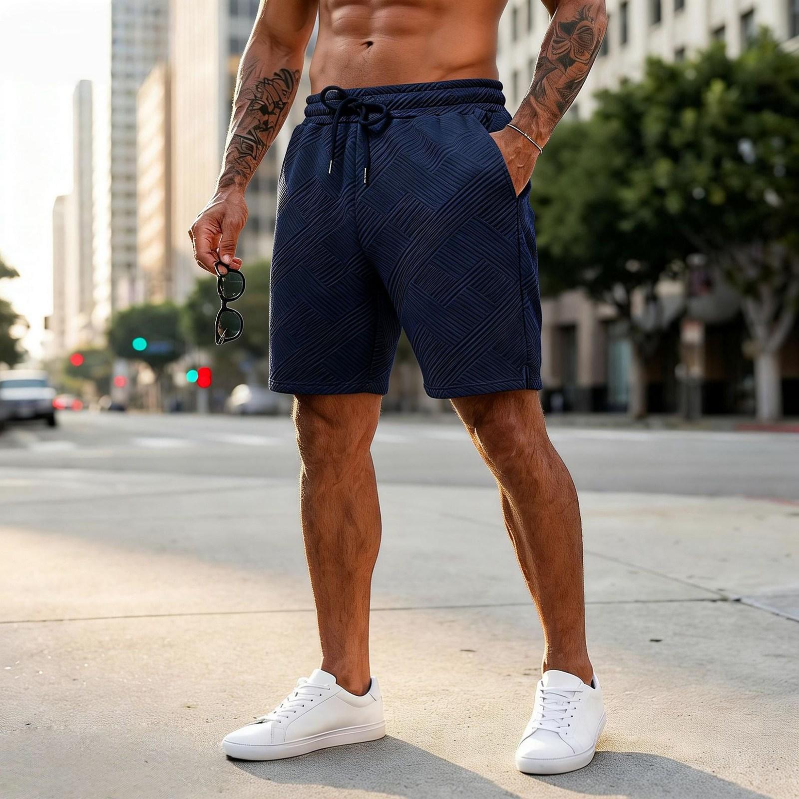 

Men s Elastic Waistband Knitted Pants - Five-quarter Mid-length Shorts With Pockets XXXL тёмно-синий