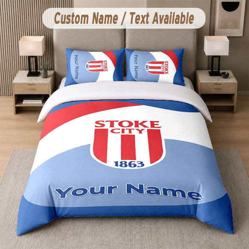Set de Lenjerie de Pat Personalizat cu Model Stoke City FC, Text cu Nume Imprimat 1 Față de Plapumă plus 2 Fețe de Pernă Textile pentru Casă