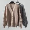 Vintage Solid Color V Neck Knitwear Cardigan Loose Long Sleeve Sweater Top for Autumn Winter