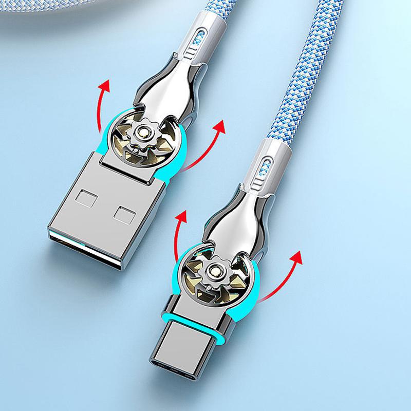 1M 2M Usb To Type C Fast Charging 180 Degree Rotation Cable Alloy Braided Data Cable For Xiaomi Samsung Huawei Phone Charger