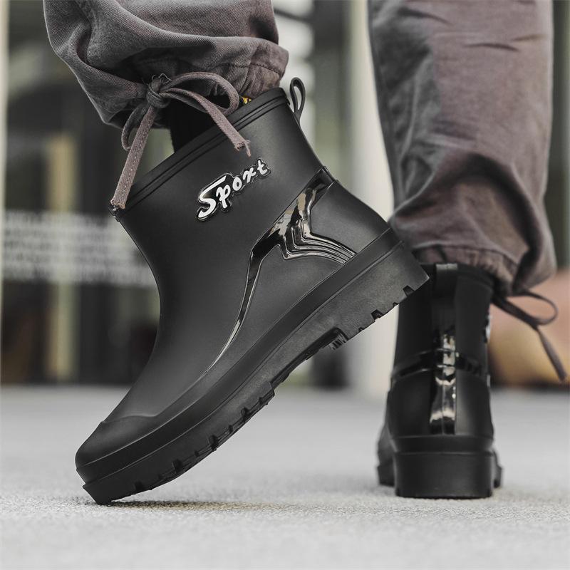 New Rain Shoes Men's Short Tube Fashion Non-slip Rain Boots Fleece Thermal Rubber Shoes Kitchen Work Short Water Shoe Cover Shoes