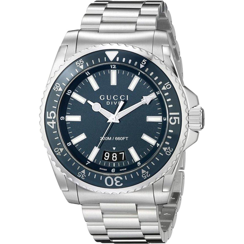 Gucci YA136203 Relógio Masculino Aço Inoxidável Mostrador Azul Mergulho