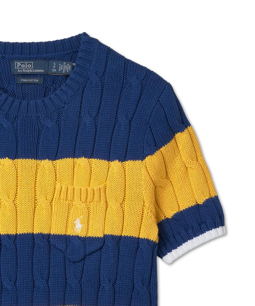 POLO RALPH LAUREN W Striped Cable Knit Cotton Sweater - Blue Yacht/White