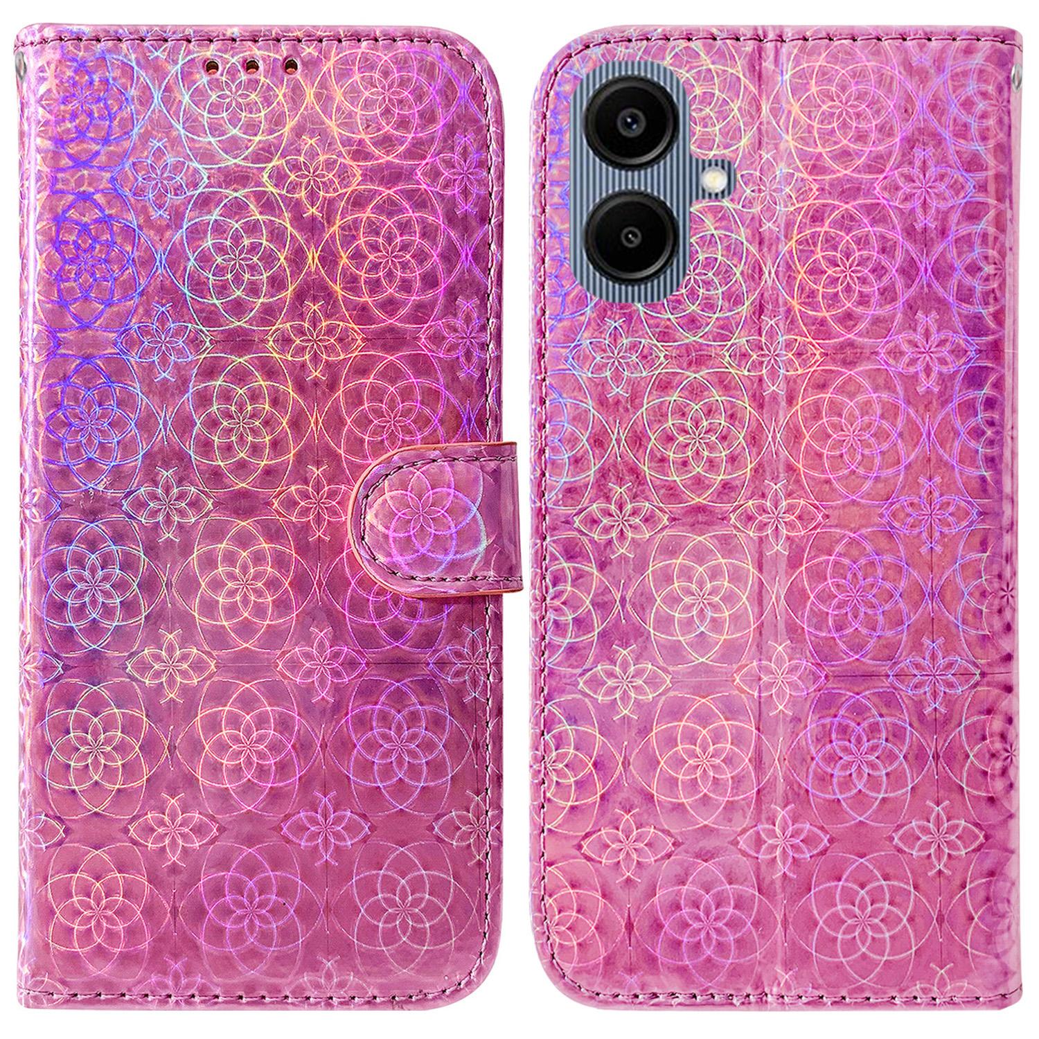 

For Samsung Galaxy A07 5G Stand Case Dazzling Flower Leather Phone Cover with Wrist Strap Pink