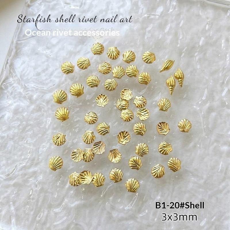 3D Mini Pure Gold Seahorse Shell Nail Charms Creative Copper Slice Conch Star Alloy Nail Art Decorations Diy Y2K Nails Supplies