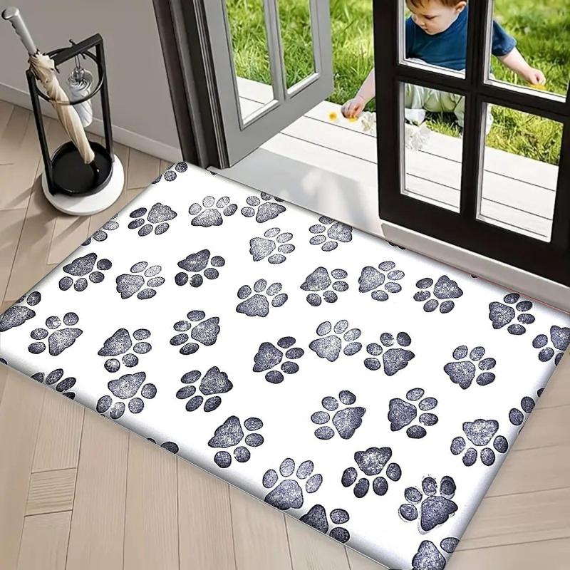 Cute Pet Paw Print Doormat Multiple Styles Durable Washable Non Slip Floor Mat for Entryway Pet Lover Home Decor