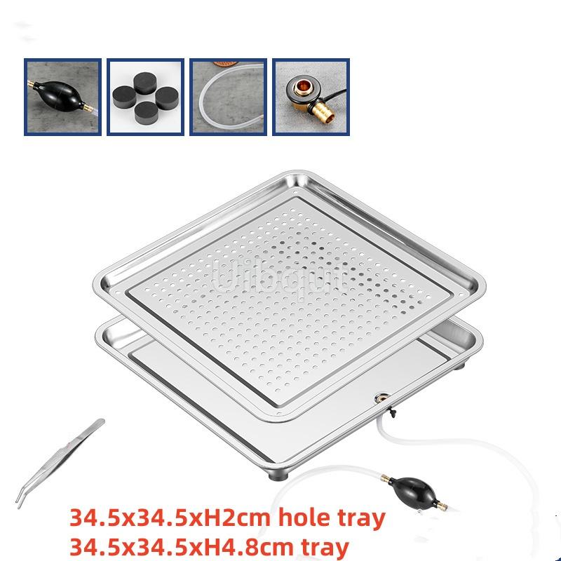 Stainless Steel Rectangle Dinner Tea Tray Double 2 Layer Dumpling Oil Leaking Hole Basin Steaming Draining Hole Plate with Basin