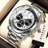 BINBOND Accurate Quartz Watches For Men Luxury Auto Date Chronograph Luminous Waterproof Men's Watch Stainless Steel Reloj
