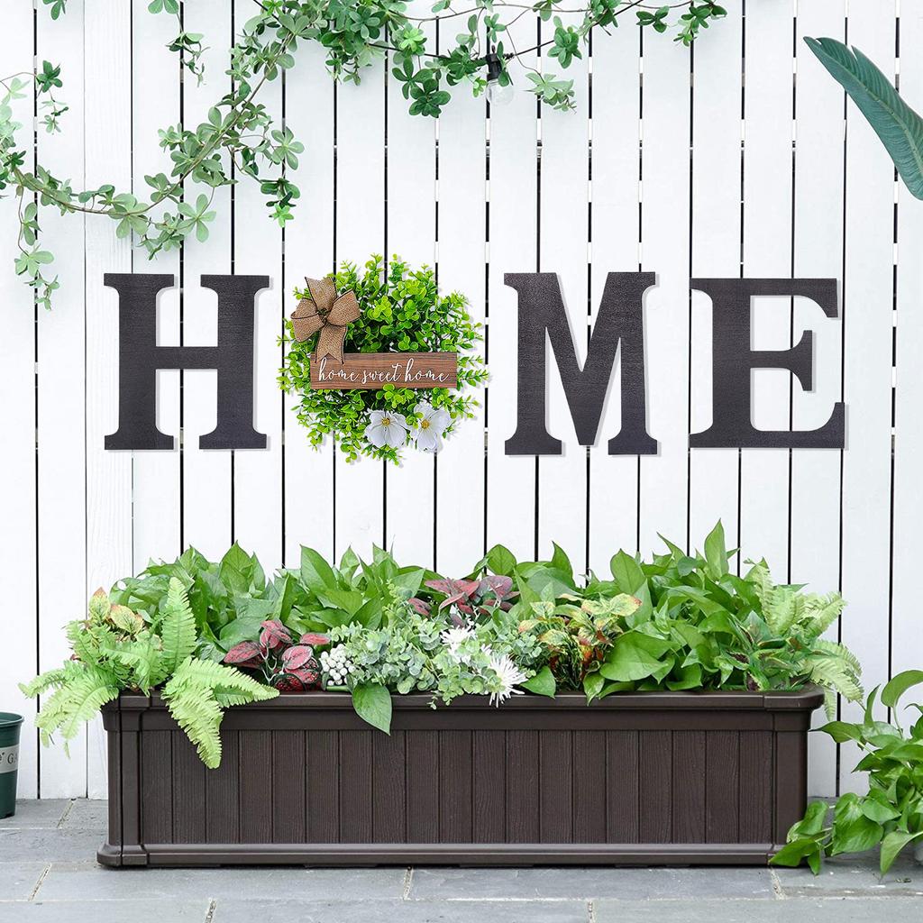 HOME Wooden Sign with 2 White Flowers Rustic Wall Door Hanger Decor