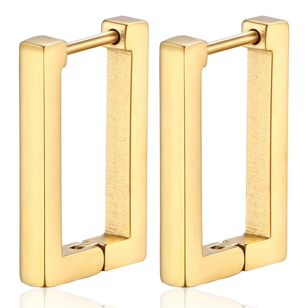 2 STÜCKE Neue Goldfarbe Quadrat Creolen Frauen Männer Edelstahl Huggie Minimalistischen Punk Unisex Rock Ohrringe Piercing Schmuck