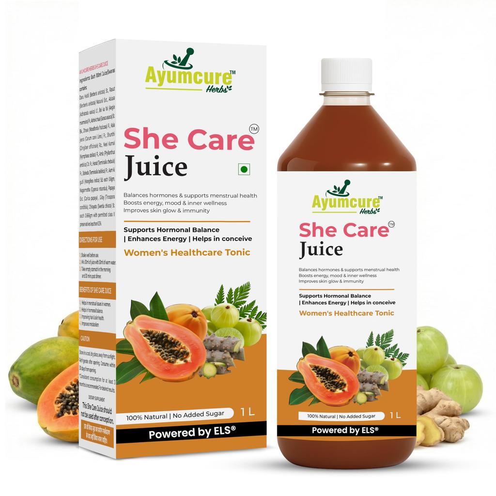 Ayumcure She Care Juice for Women, 1000ml | Supports Hormonal Balance, PCOS/PCOD Support & Regular Menstrual Cycles | With Ashok Chaal, Papaya Leaf