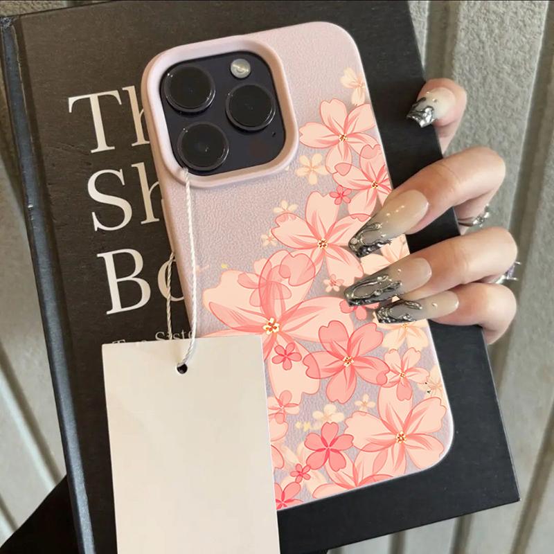 

Pink Cherry Blossoms Lychee Texture Silicone Phone Case For iPhone 17 Pro Max 14 Plus 11 12 13 14 15 16 Pro 17 Air Soft Cover iPhone 11