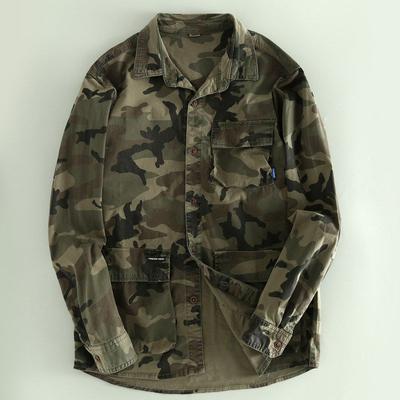 Trade More Than Cut the Tag Off Orders American Vintage Camouflage Long Sleeve Shirts Men's Spring and Autumn Multi-pockets Loose Cargo Top Tide
