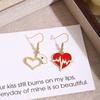 Japanese & Korean Cartoon Red Heart EKG Needle Earrings: Light Luxury Design, DIY Drop Oil for Elegant Style