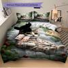 3pcs Anime Cat Floral Print Bedding Set - Includes One Quilt Cover and Two Pillowcases (No Core) - Perfect for Bedroom and Guest Room Decora