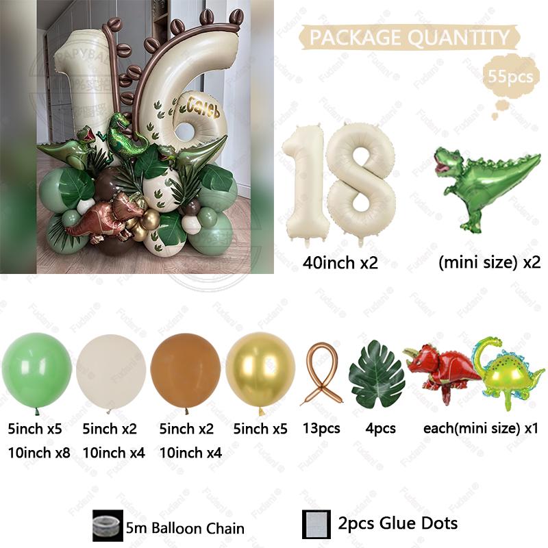 54pcs Jungle Theme Dinosaur Party Balloon Arch Set for Boy Wild One 1-9st Birthday Party Decoration Baby Shower First Birthday