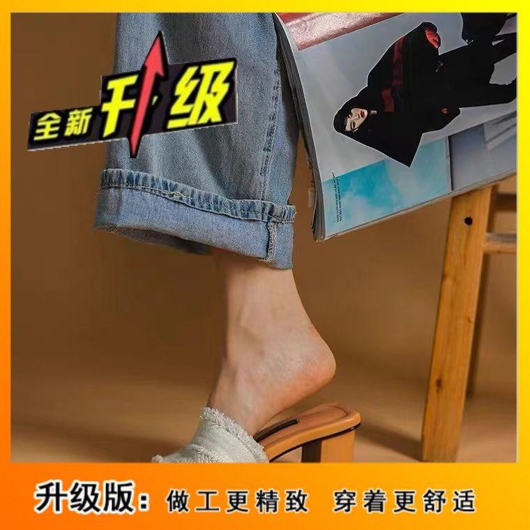 

Very soft open-toed high-heeled cool slippers women s French retro outer thick-heeled sandals women s 2025 new summer women s shoes 40