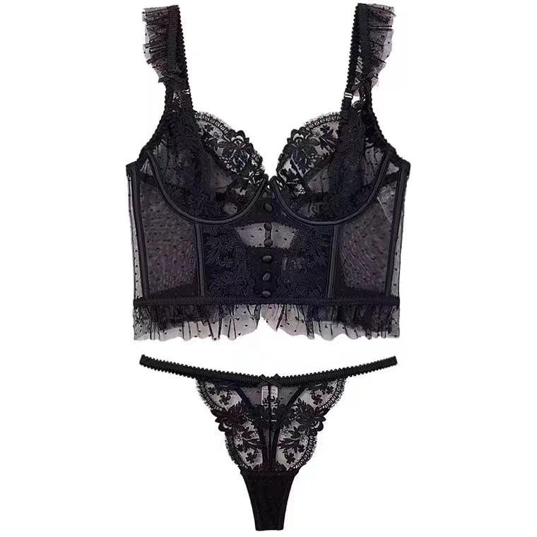 Fishbone bra with thin lace sexy French suspender anti-expansion Lolita bra