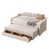 Sofa Bed 90x200 Cm, Extendable Daybed, Single & Double Bed, Children's Bed with Storage Space, Sofa Bed Youth Bed with Slatted Frame, Beige