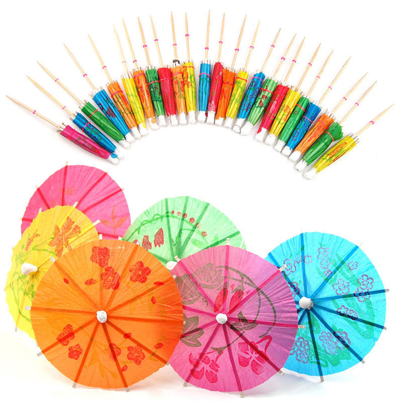 40Pcs Paper Cocktail Parasols Umbrellas Party Wedding Supplies Luau Drink Stick